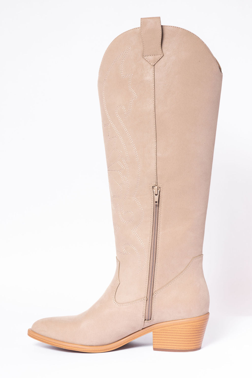 Women’s Tan Tall Cowboy Boots, Pointed Toe Shaft