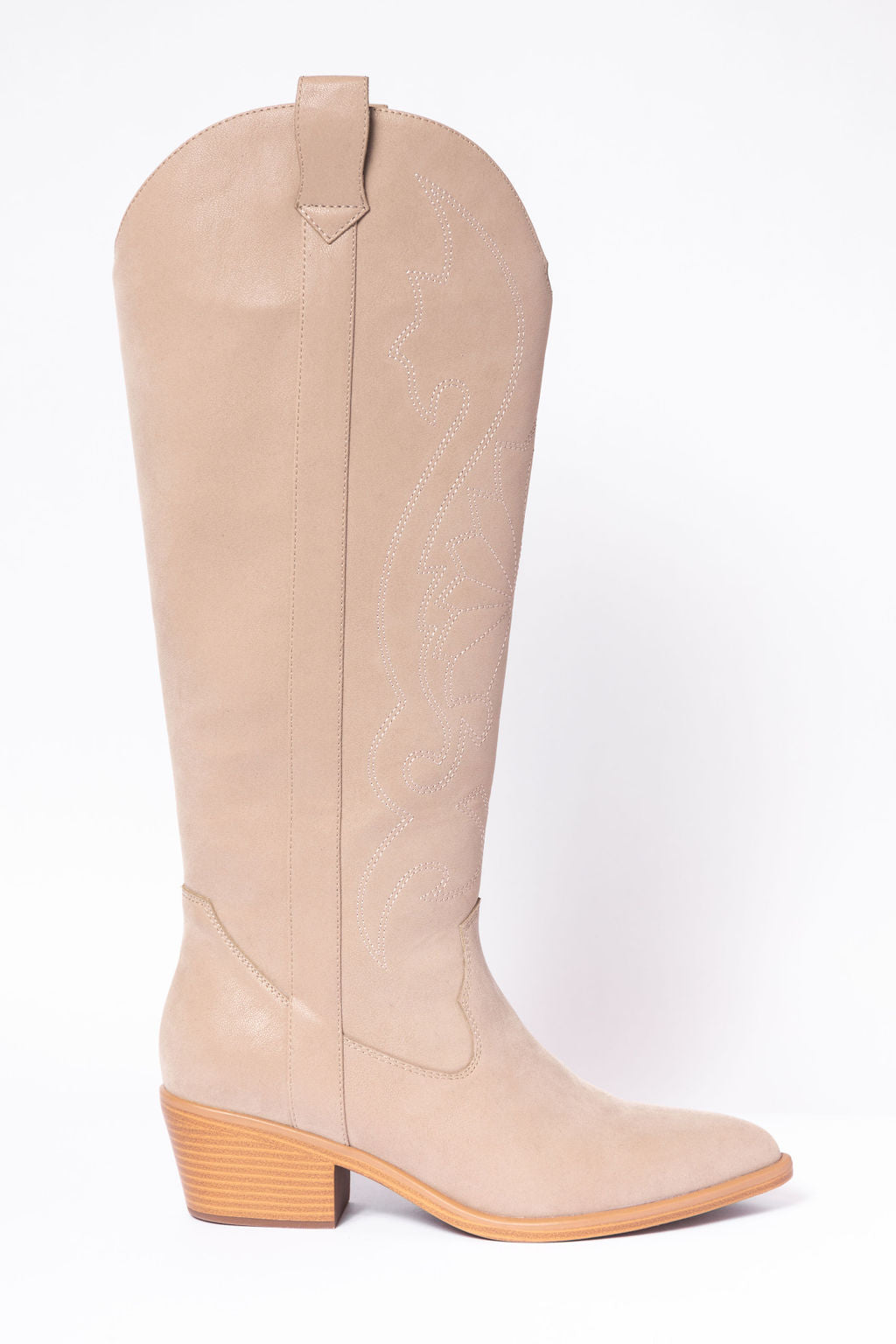 Women’s Tan Tall Cowboy Boots, Pointed Toe Shaft