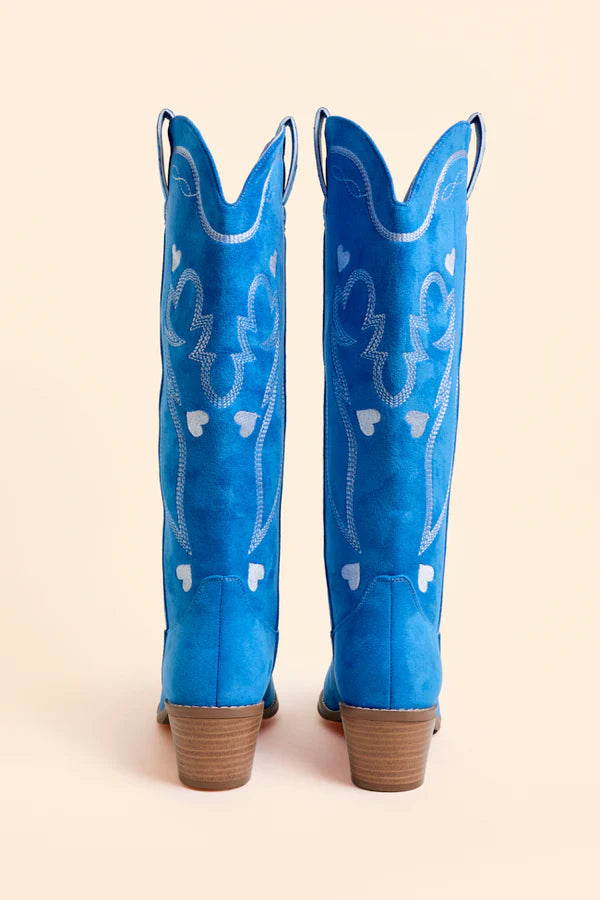 Women’s Blue Heart Boots, Pointed Toe Tall Shaft