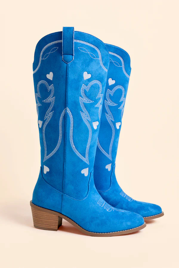 Women’s Blue Heart Boots, Pointed Toe Tall Shaft