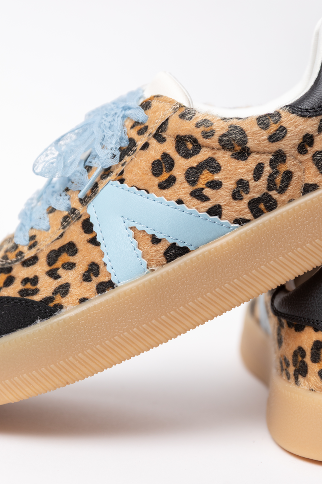 Women’s Blue Jaguar Sneakers, Faux Leather Lace-Up