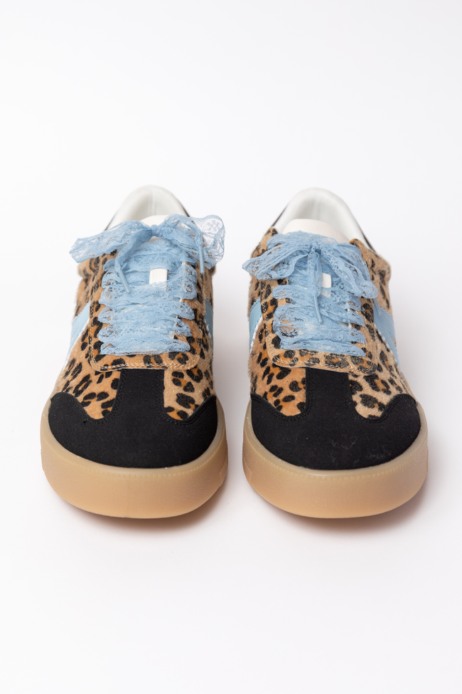 Women’s Blue Jaguar Sneakers, Faux Leather Lace-Up