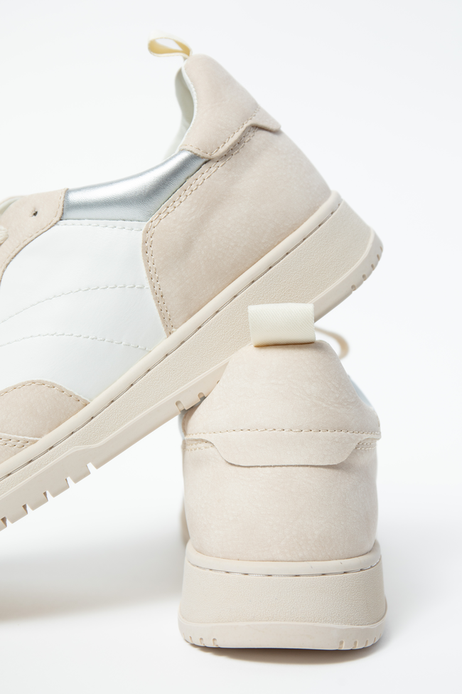 Women’s Beige Sneakers, Lace-Up Faux Leather