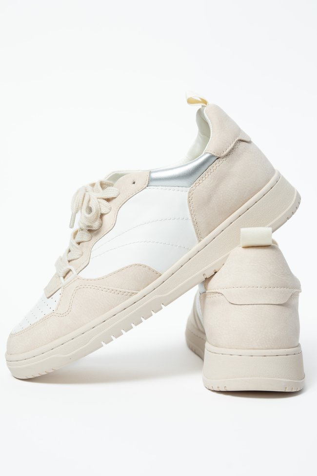 Women’s Beige Sneakers, Lace-Up Faux Leather