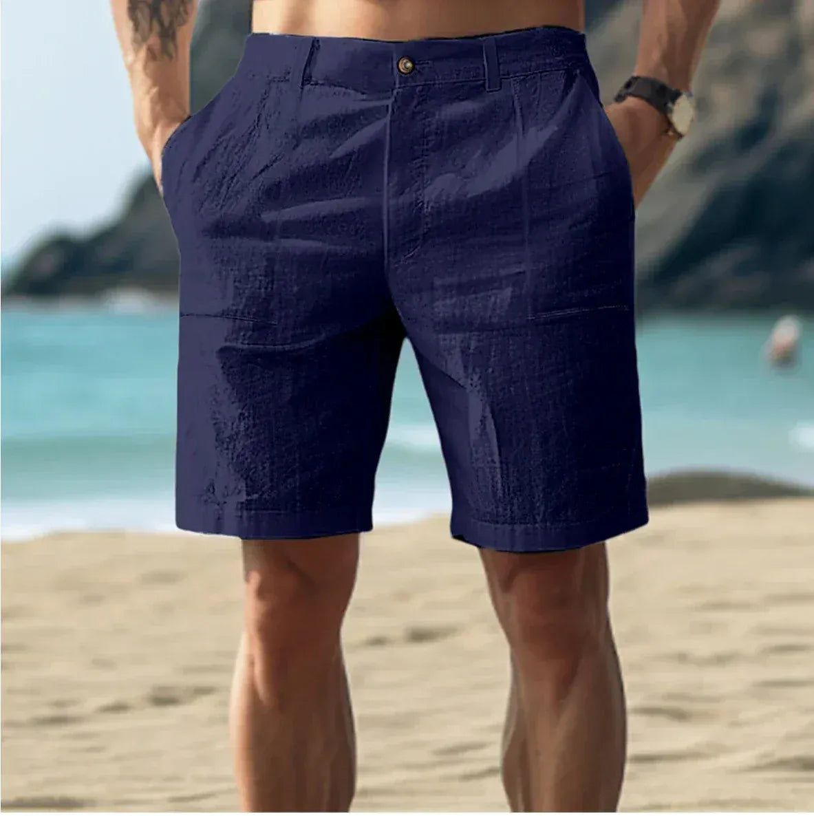 Linen Shorts for Men with Drawstring Waist and Breathable Fabric, Machine Washable