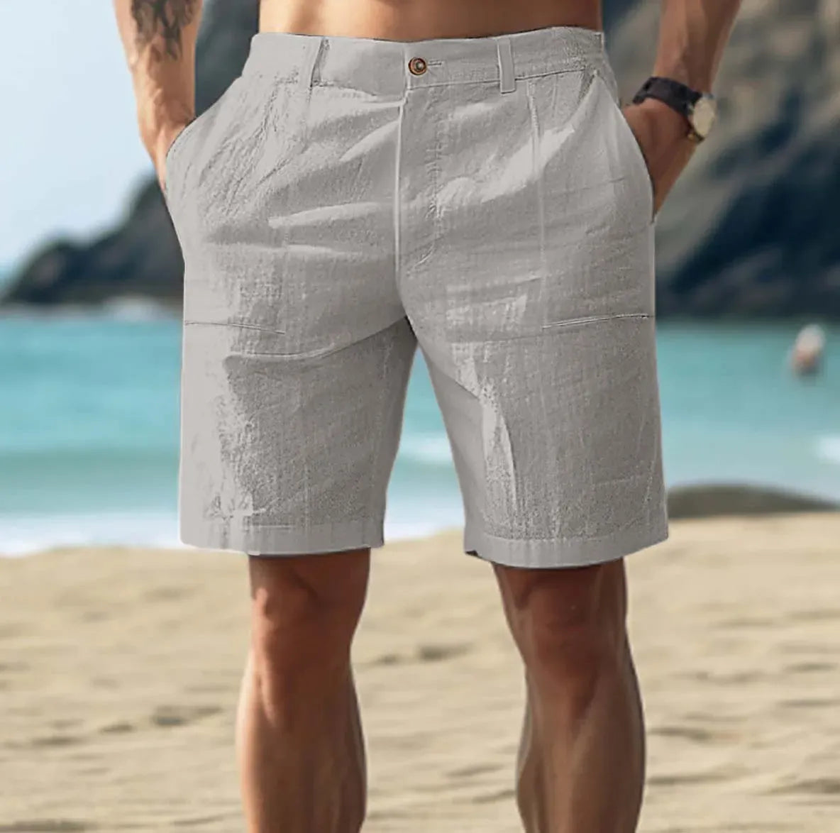 Linen Shorts for Men with Drawstring Waist and Breathable Fabric, Machine Washable