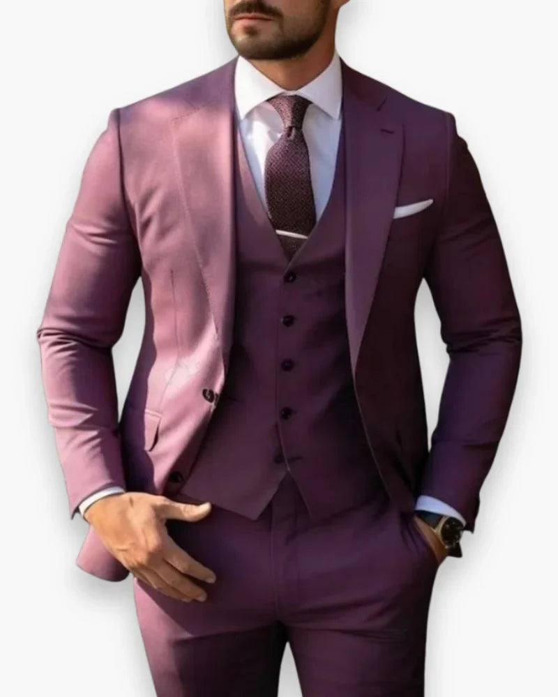 Men's Slim Fit Three Piece Suit Set with Jacket, Vest and Trousers