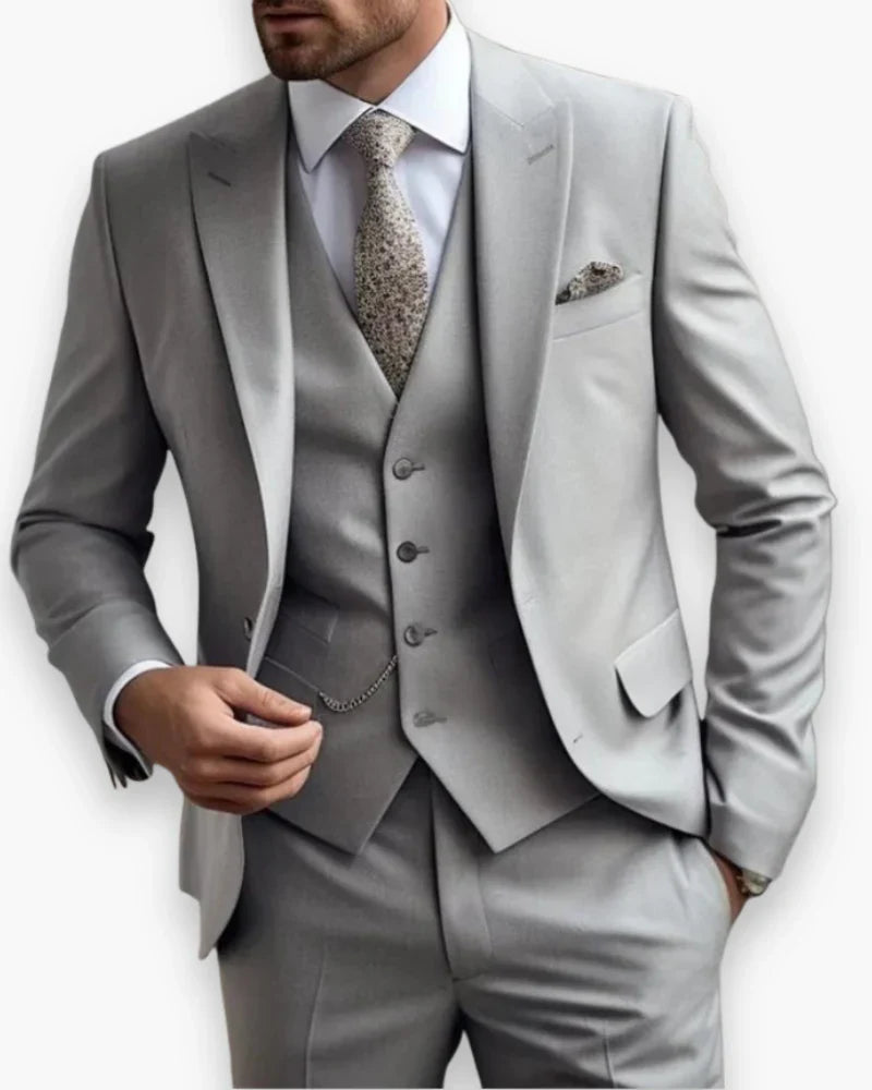 Men's Slim Fit Three Piece Suit Set with Jacket, Vest and Trousers