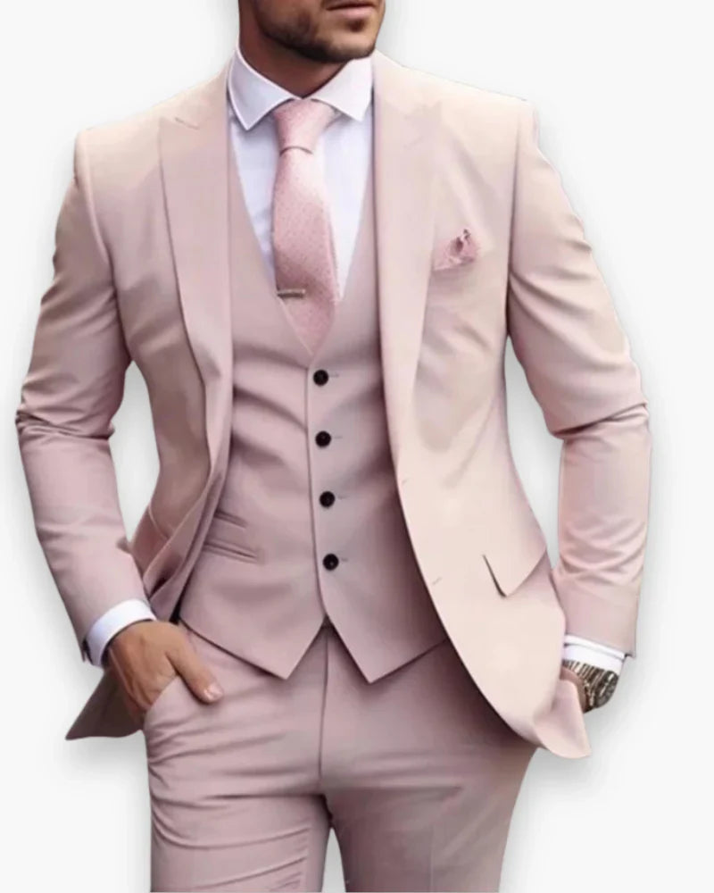 Men's Slim Fit Three Piece Suit Set with Jacket, Vest and Trousers