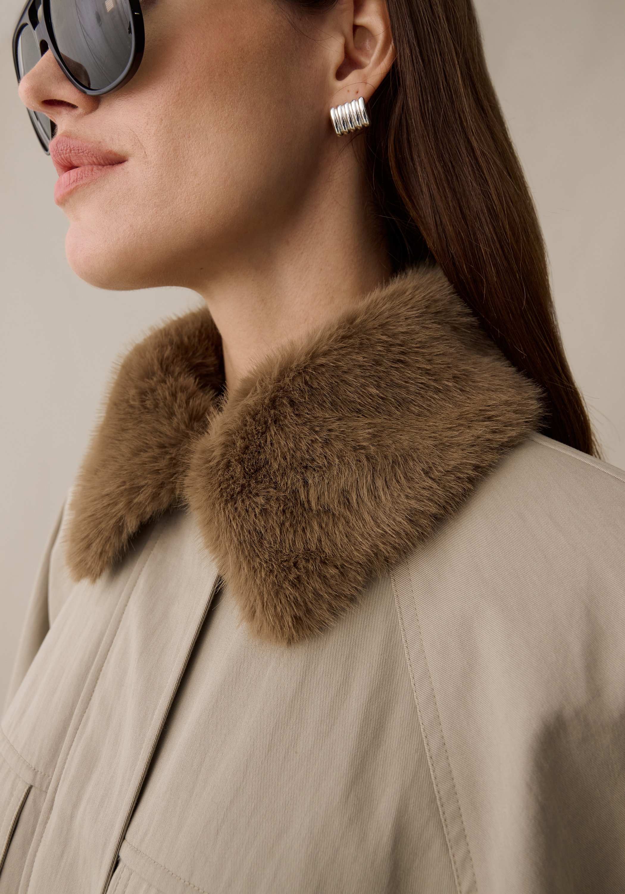 Women’s Utility Jacket with Faux Fur Collar & Pockets, Lined