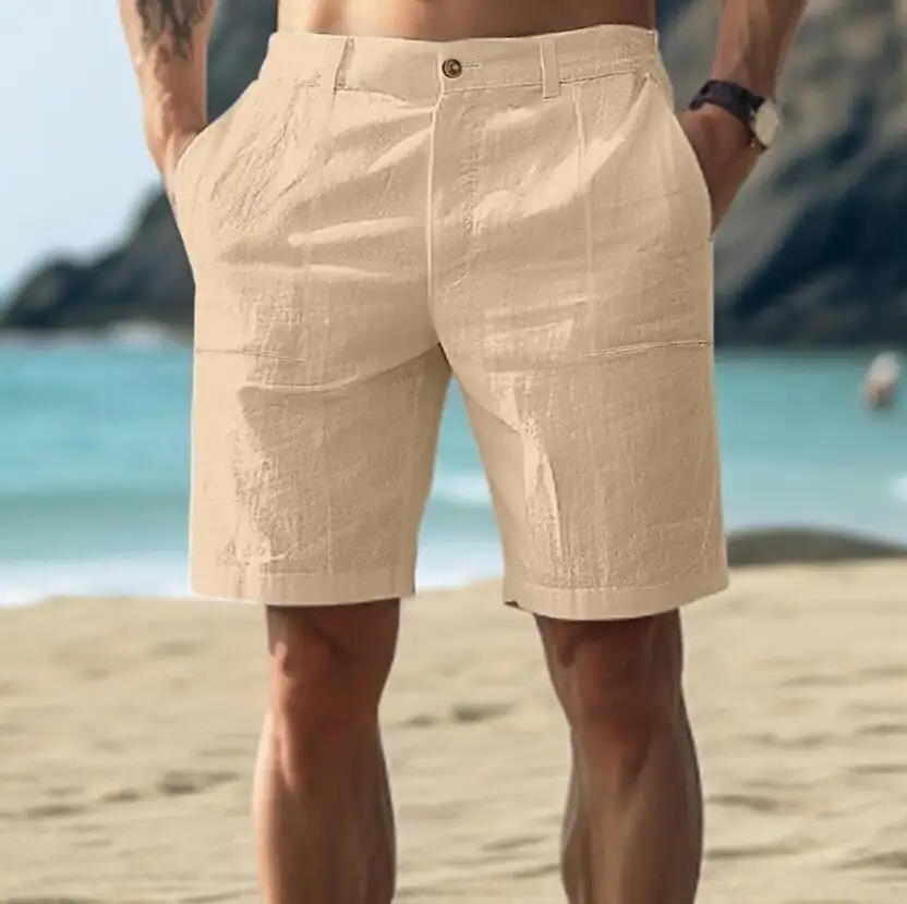 Linen Shorts for Men with Drawstring Waist and Breathable Fabric, Machine Washable
