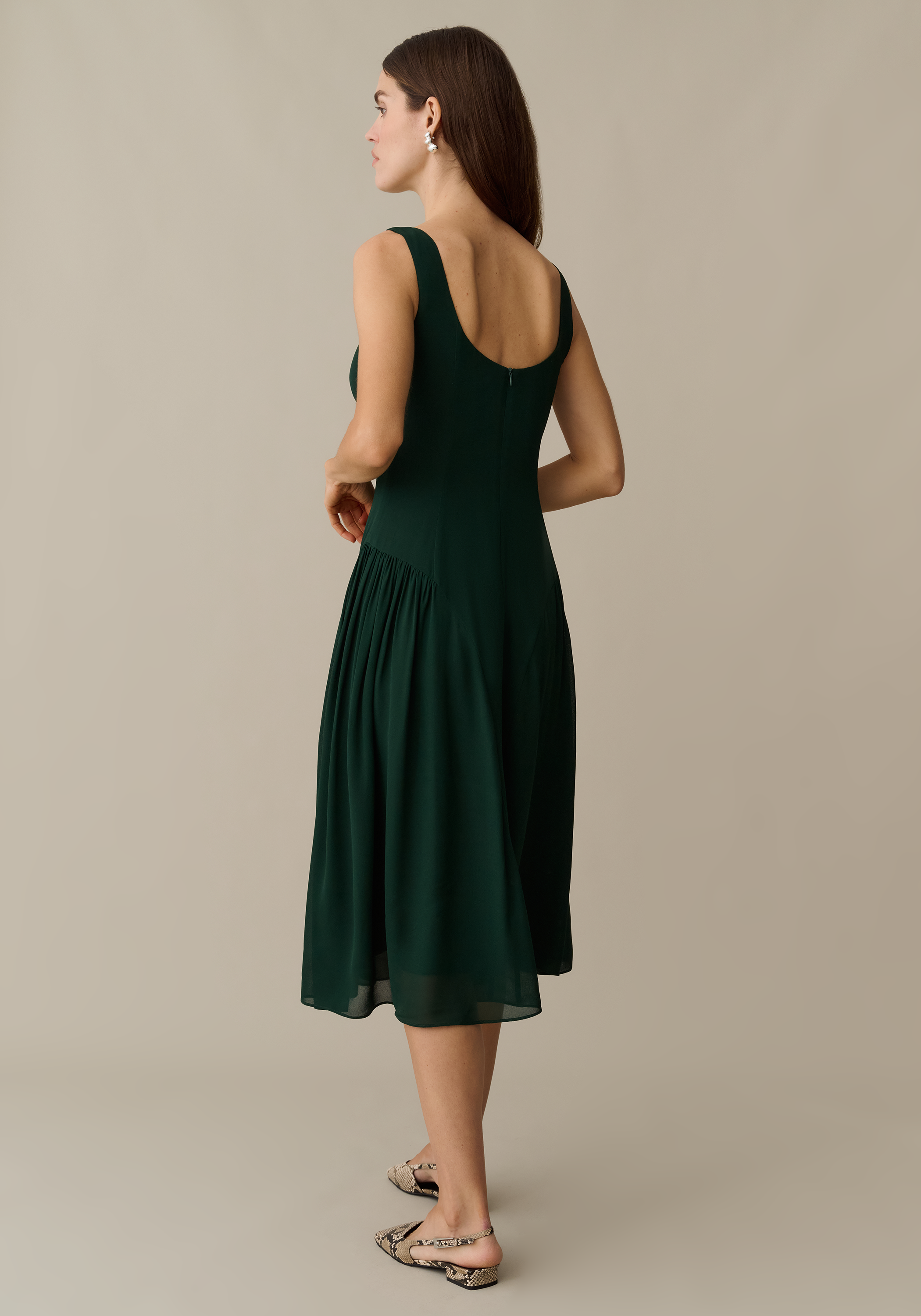 Women’s Lightweight Midi Dress with High Neck & Scoop Back, Chiffon