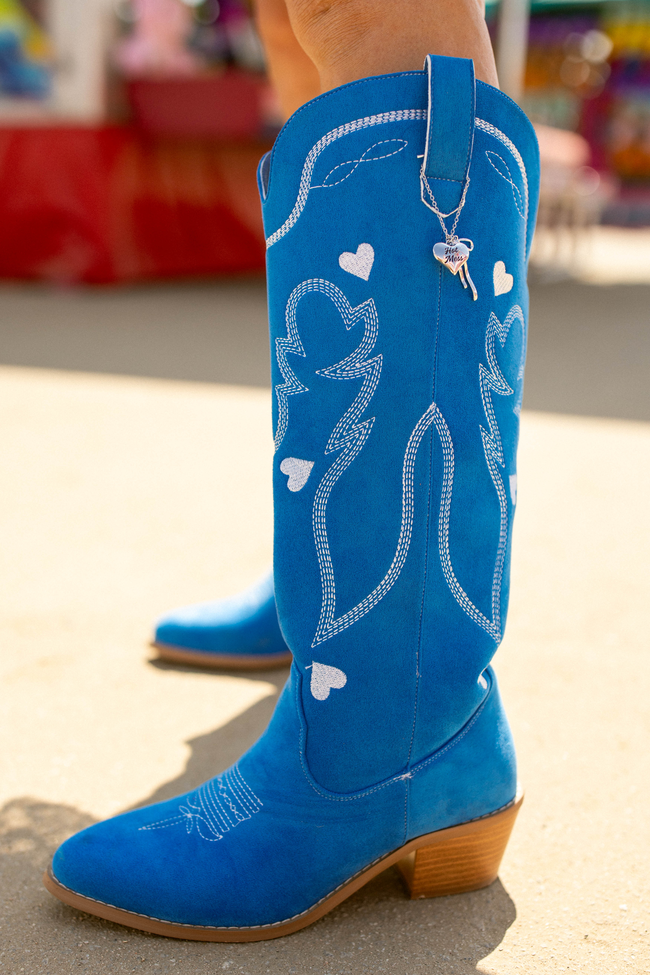 Women’s Blue Heart Boots, Pointed Toe Tall Shaft
