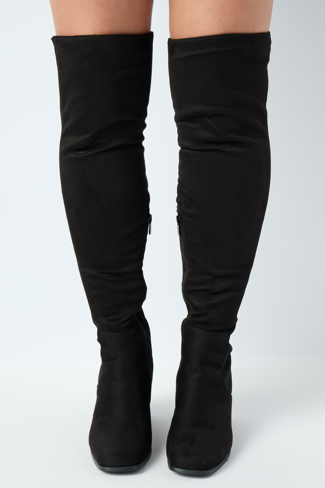 Women’s Black Over The Knee Boots, Stretch Side Zipper