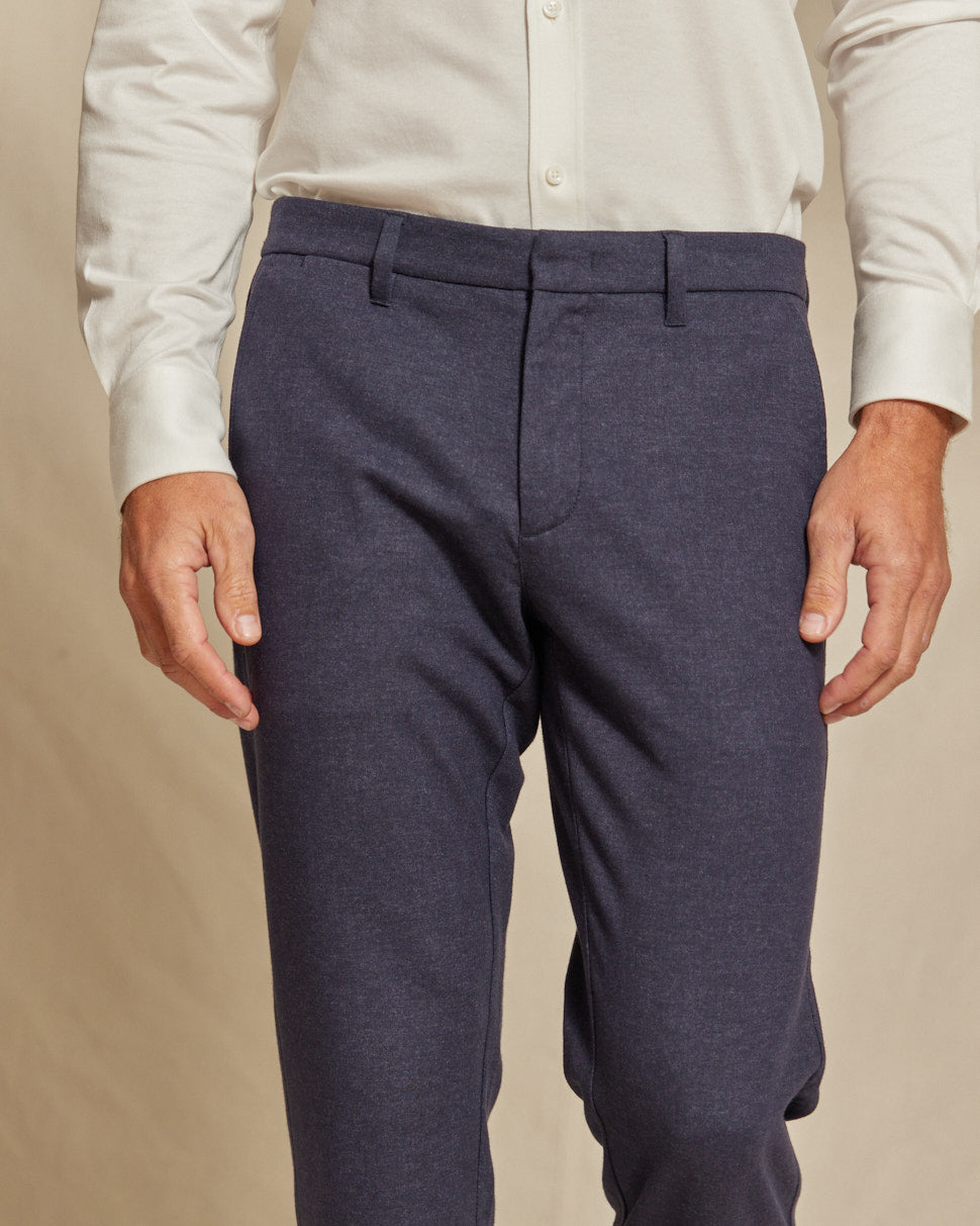 Men’s Brushed Stretch Navy Blue Chino Pants, Slim Fit