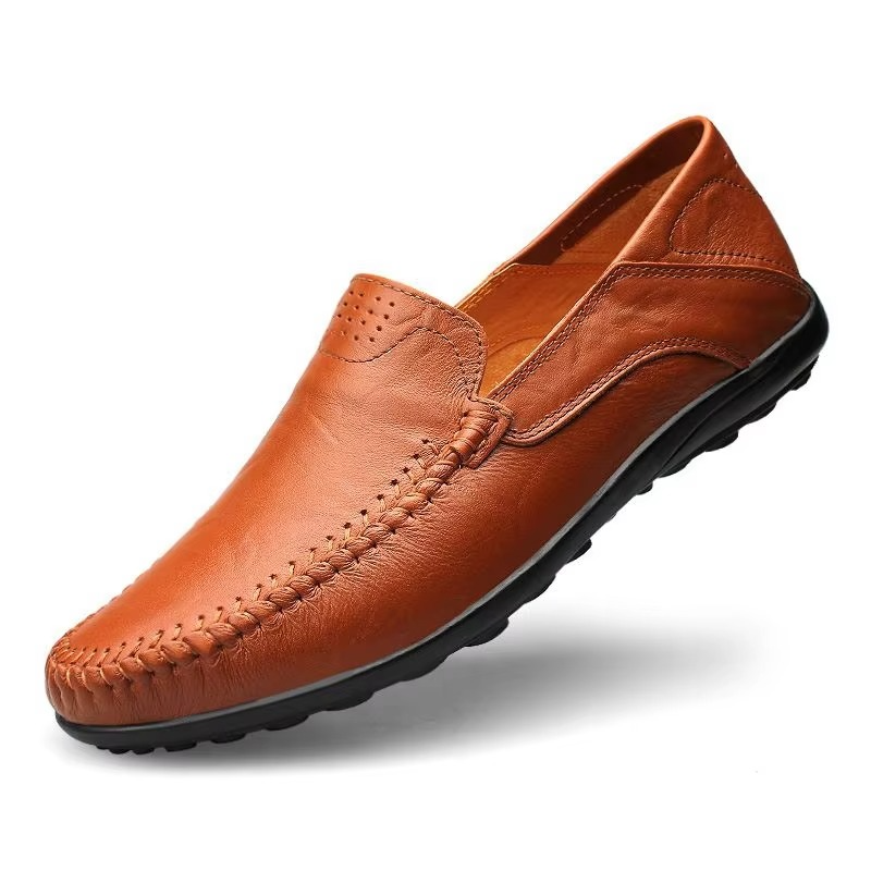 Men's Leather Slip-On Loafers with Cushioned Insole and Breathable Lining