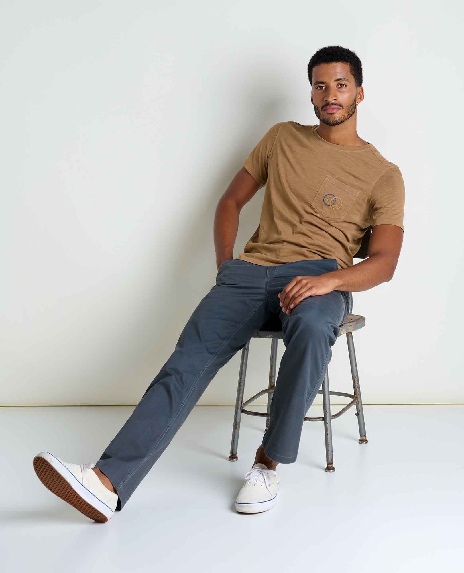 Men’s Embroidered Crew T-Shirt Garment-Dyed, Soft Cotton