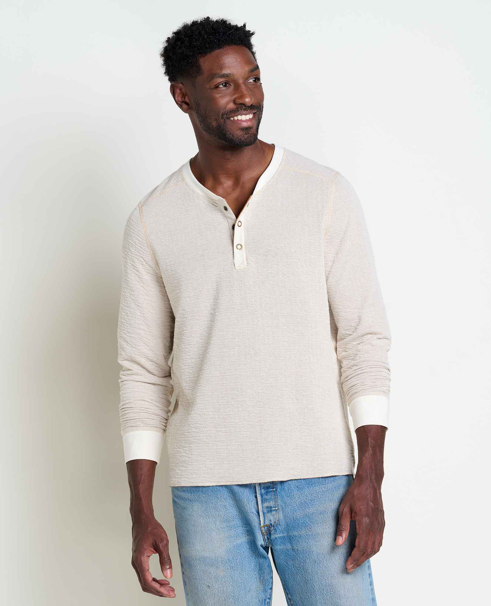 Men’s Lightweight Henley Shirt Knit Texture, Casual