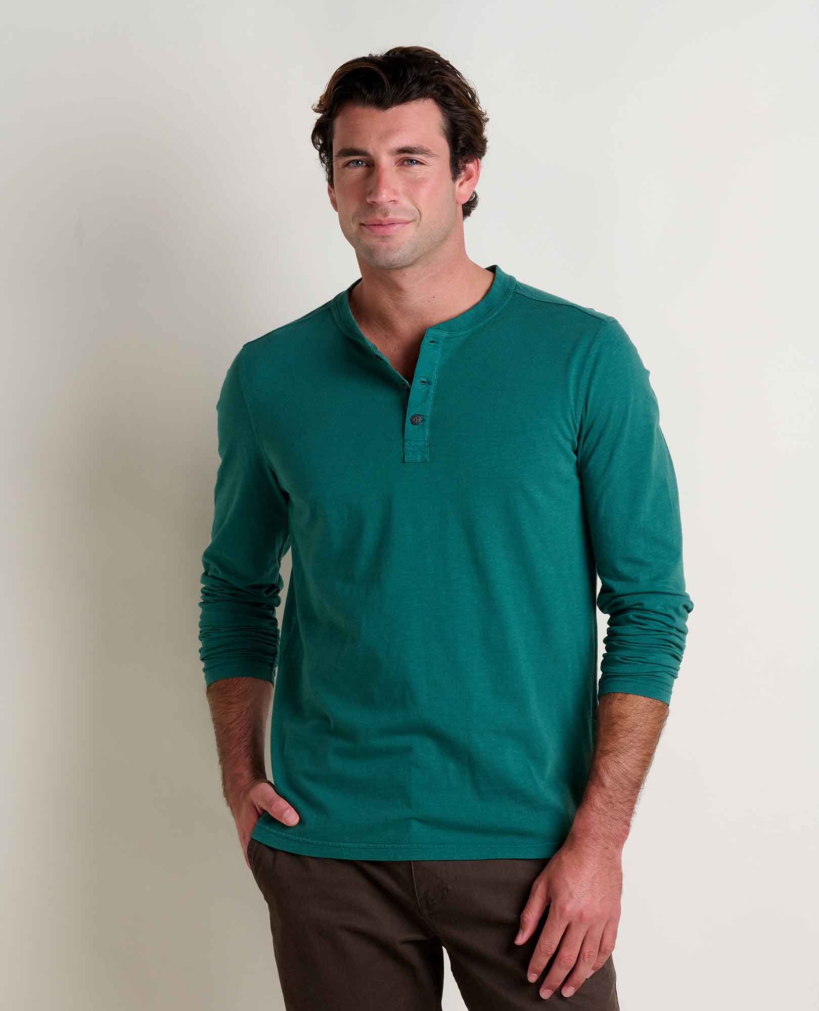 Men’s Casual Long Sleeve Henley Shirt, Cotton