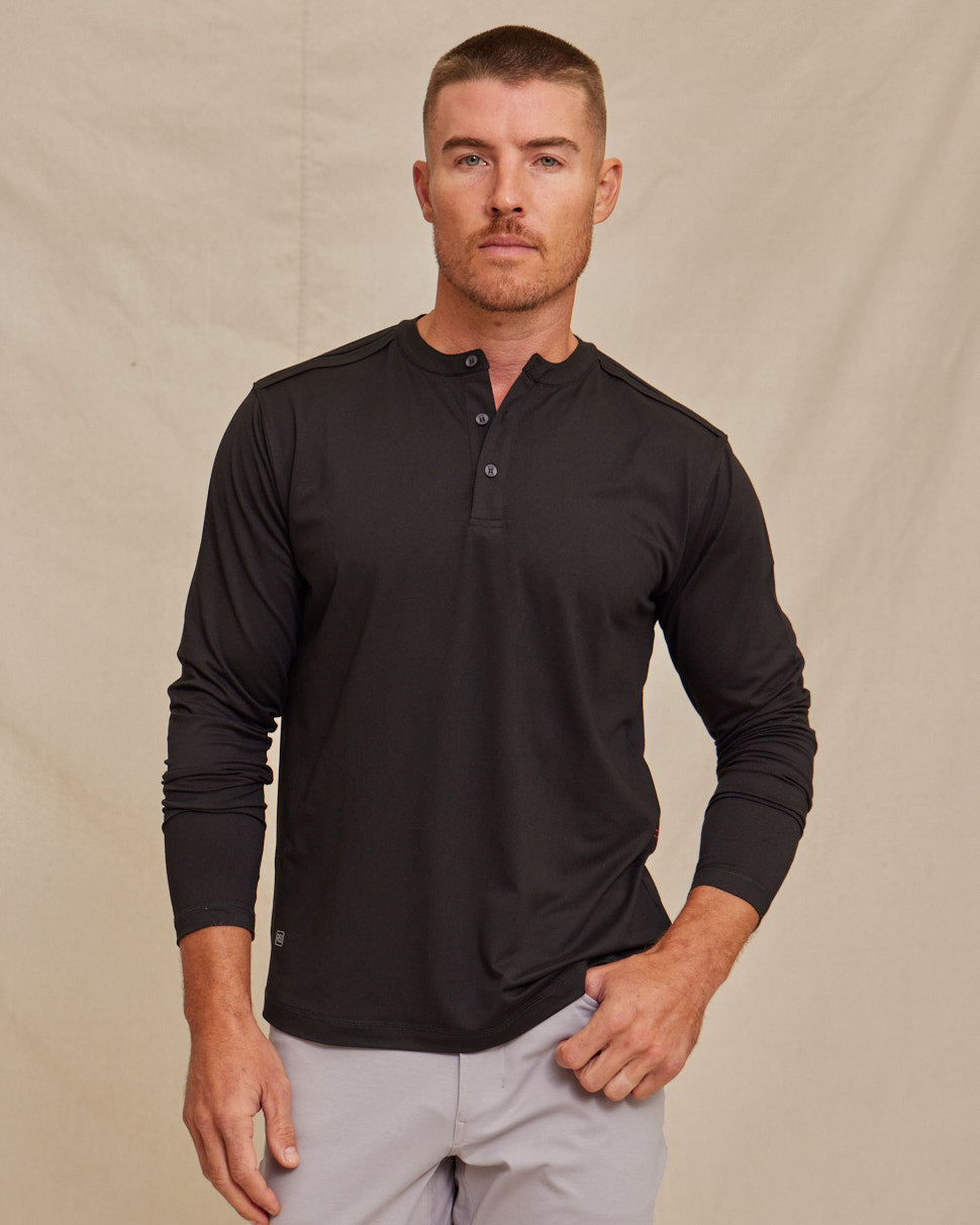 Men’s Performance Long Sleeve Henley Shirt, Breathable