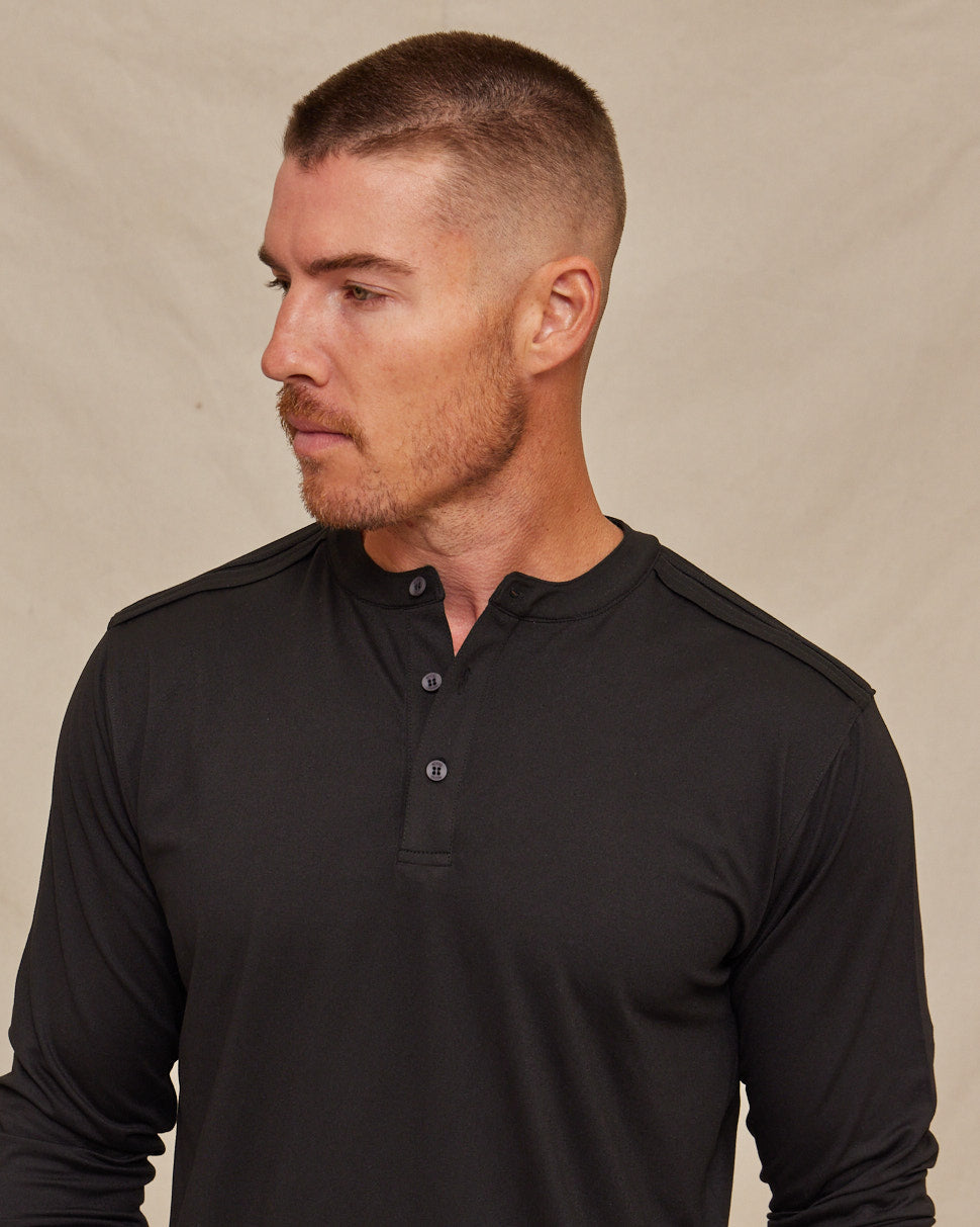 Men’s Performance Long Sleeve Henley Shirt, Breathable