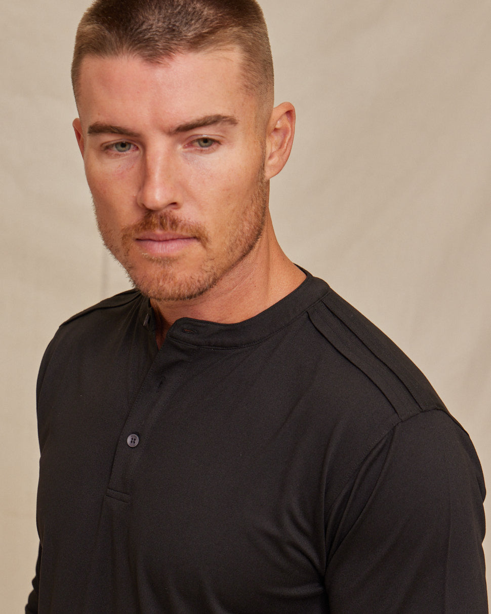 Men’s Performance Long Sleeve Henley Shirt, Breathable
