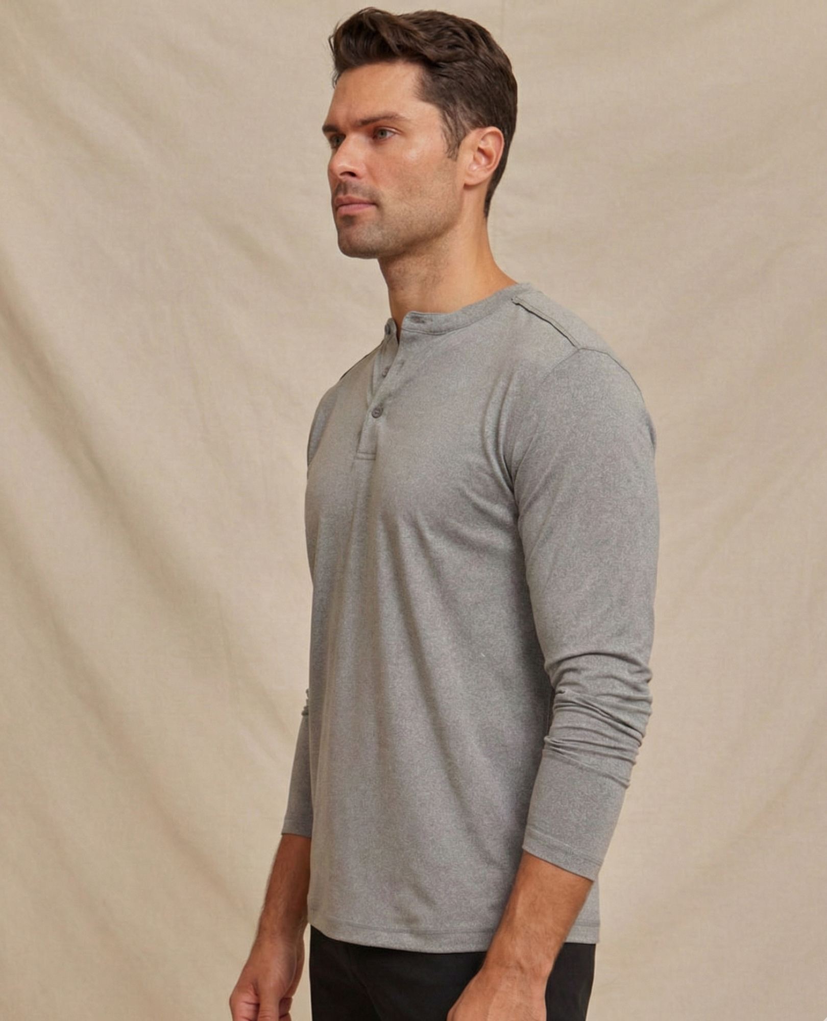 Men’s Performance Henley Shirt Light Gray, Breathable