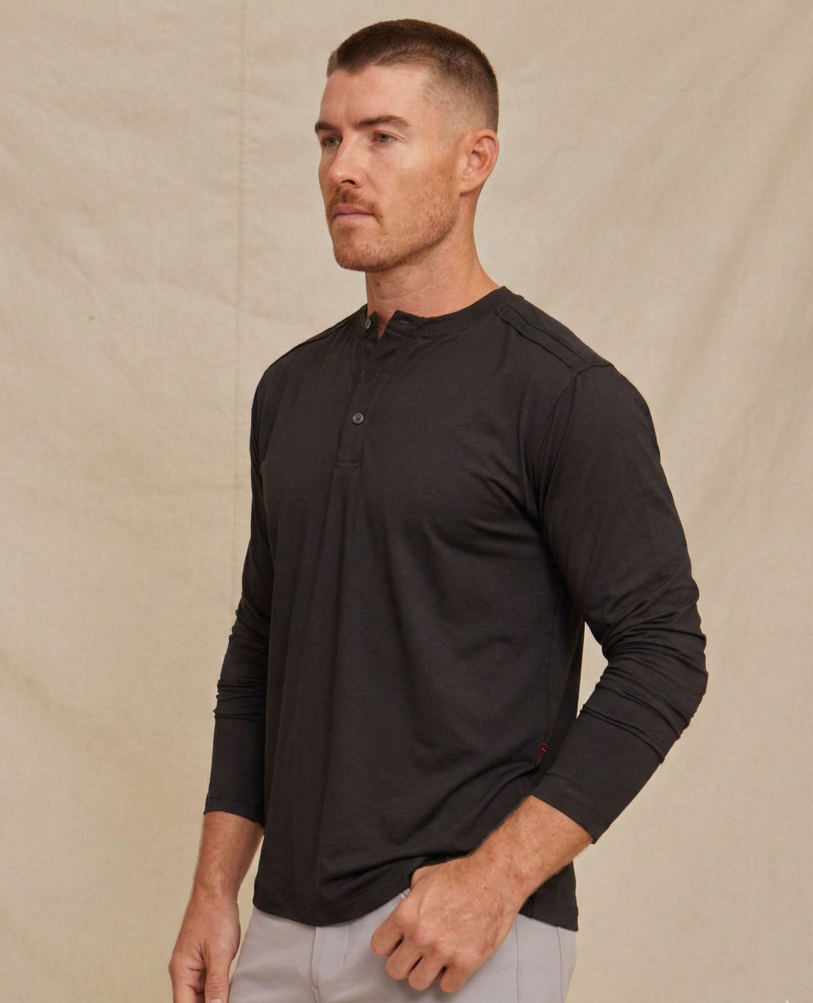 Men’s Performance Long Sleeve Henley Shirt, Breathable
