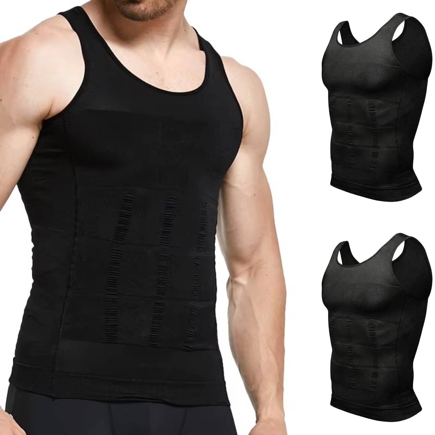 Men's Compression Tank Top with Moisture Wicking and Back Support, 3 Pack