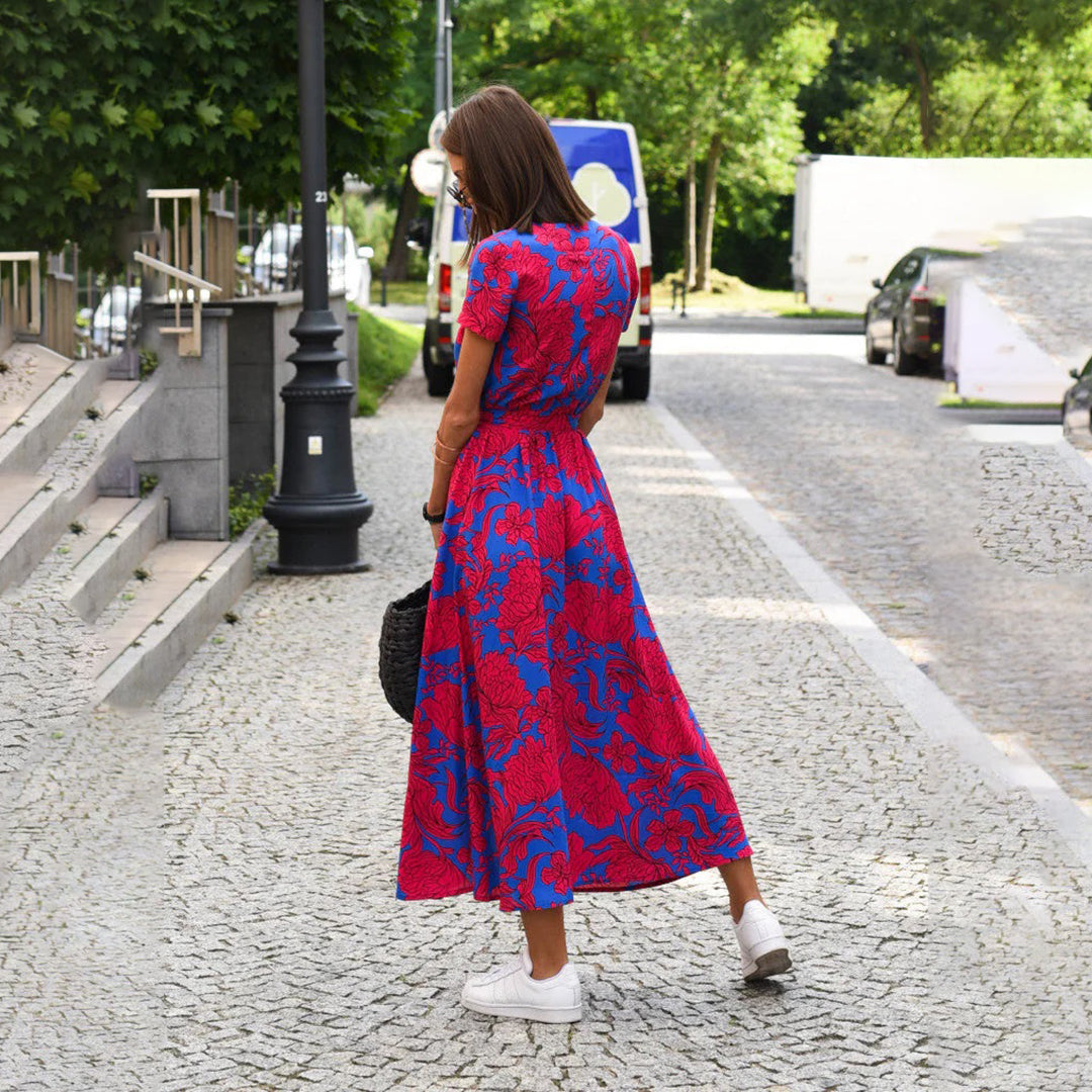 Women's Floral Wrap Maxi Dress with V-Neckline and Tie Waist