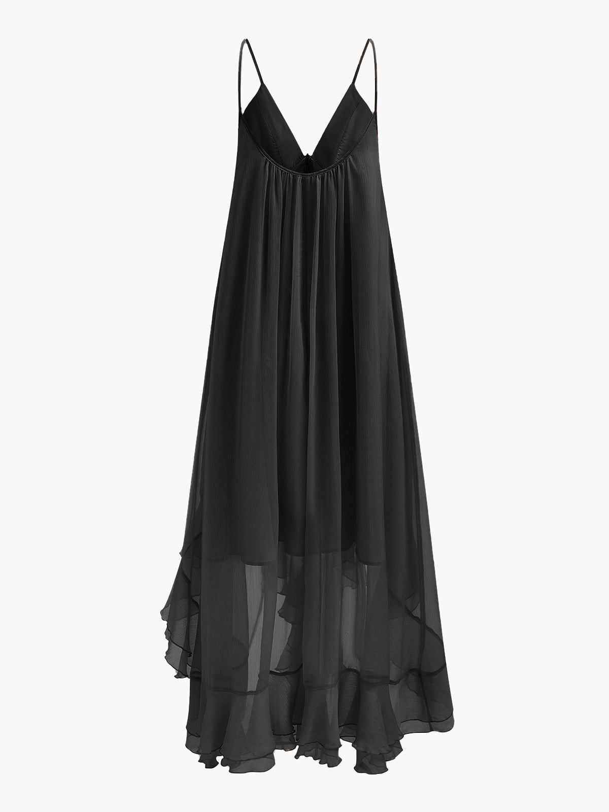 Maxi Dress with Long Sleeves and Sheer Chiffon, Crew Neck Shift Fit
