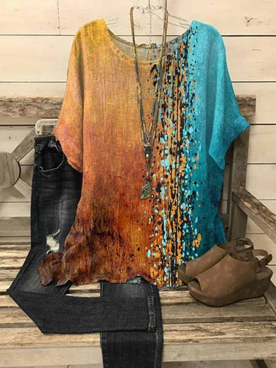 Women's Graphic Print Blouse with Half Sleeves and Relaxed Fit