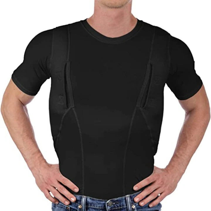 Compression Shirt with Dual Concealed Pockets and Moisture-Wicking Fabric