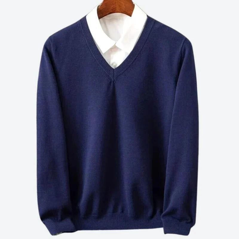 Men's Cashmere Crew Neck Sweater with Ribbed Finishing