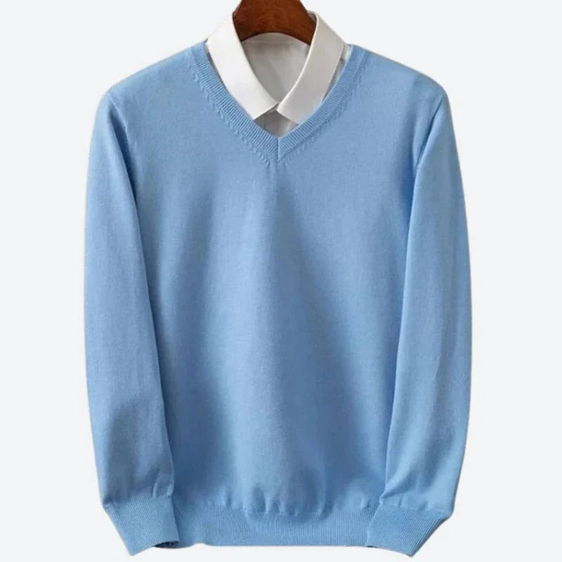 Men's Cashmere Crew Neck Sweater with Ribbed Finishing