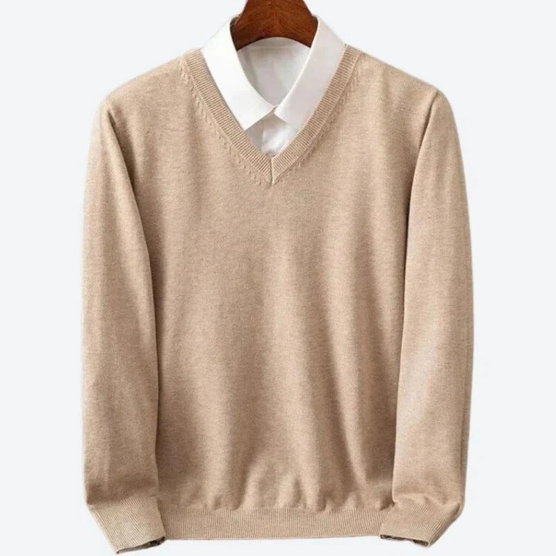 Men's Cashmere Crew Neck Sweater with Ribbed Finishing