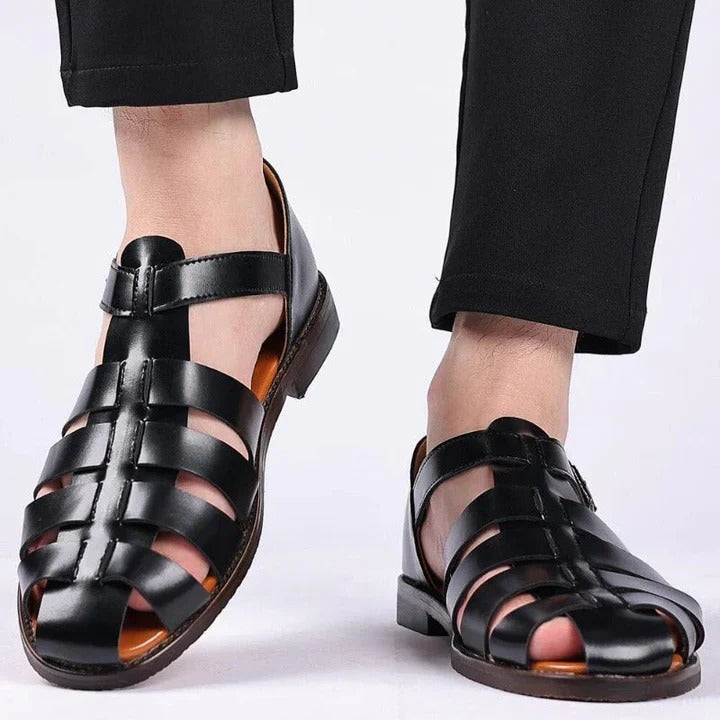 Men's Open-Toe Sandals with Buckle Strap Adjustment and Contoured Footbed
