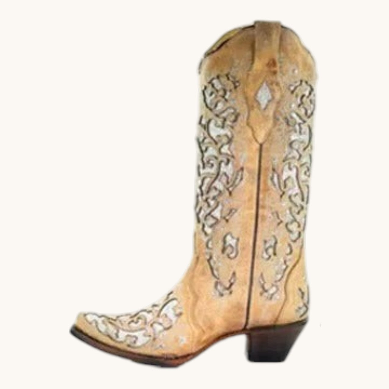 Women's Knee High Boots with Sequined Embroidery and Pointed Toe, Block Heel