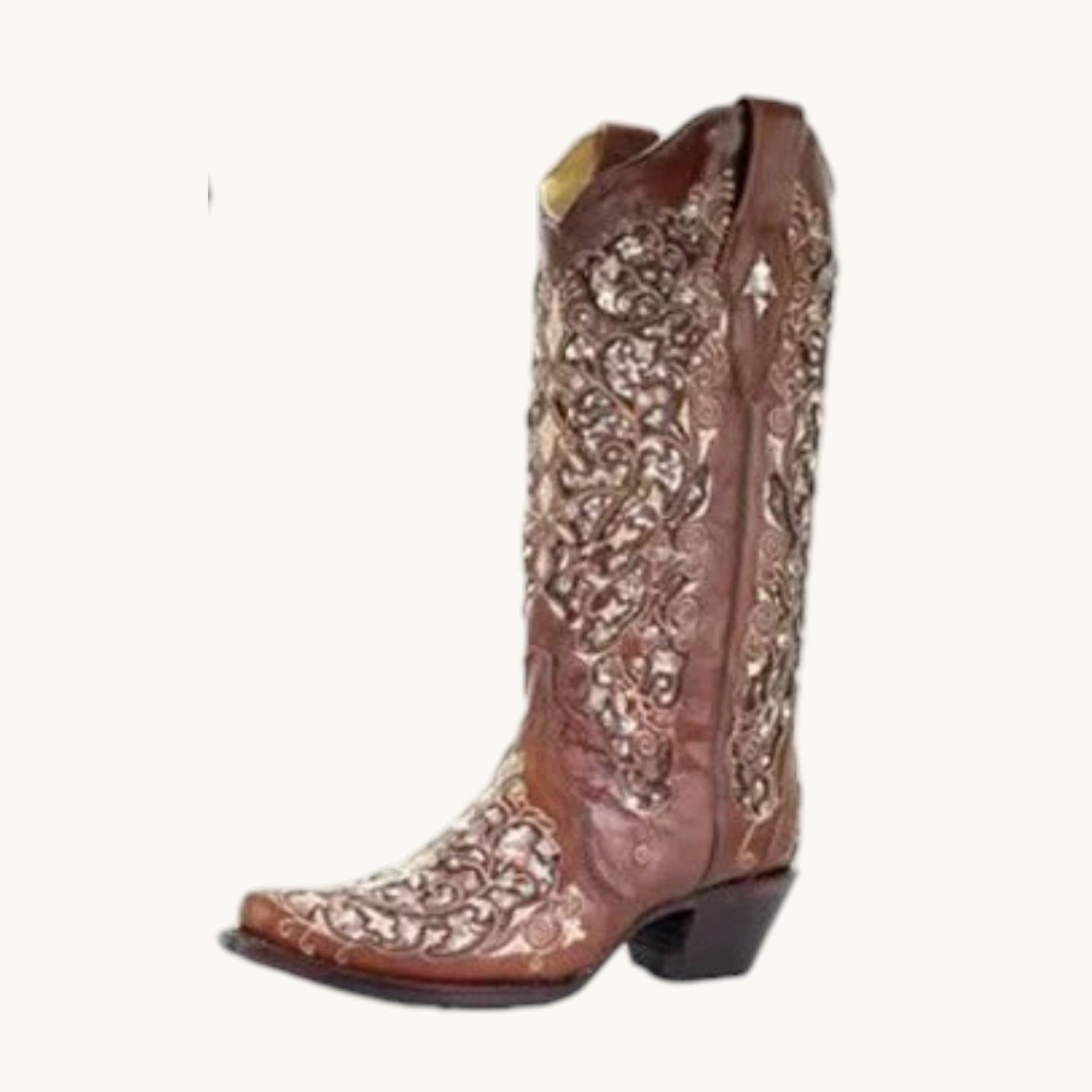 Women's Knee High Boots with Sequined Embroidery and Pointed Toe, Block Heel