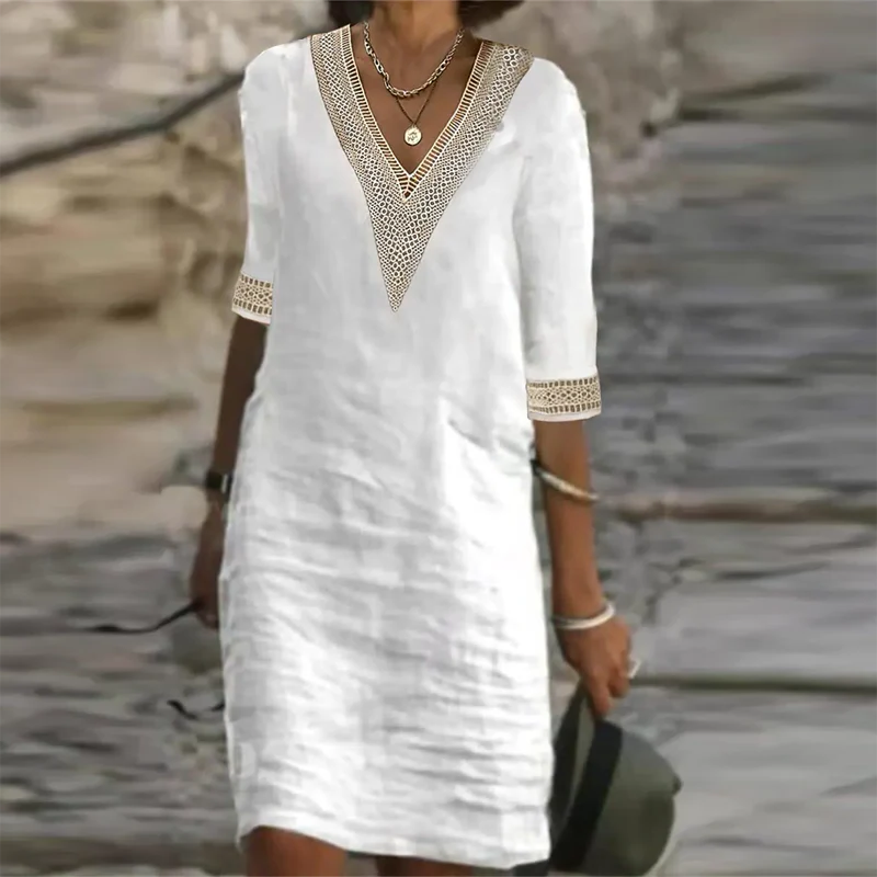 Women's Breathable Linen Dress with Relaxed Fit and Versatile Style