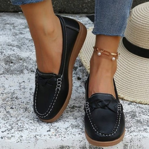 Women's Leather Slip-On Loafers with Cushioned Insole and Anti-Slip Sole
