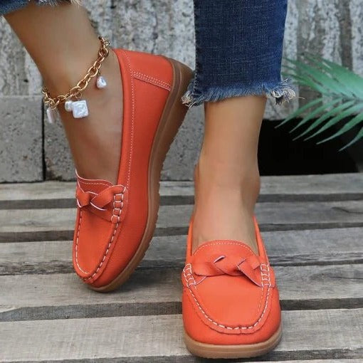 Women's Leather Slip-On Loafers with Cushioned Insole and Anti-Slip Sole