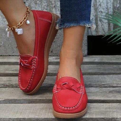 Women's Leather Slip-On Loafers with Cushioned Insole and Anti-Slip Sole