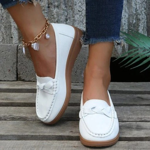 Women's Leather Slip-On Loafers with Cushioned Insole and Anti-Slip Sole