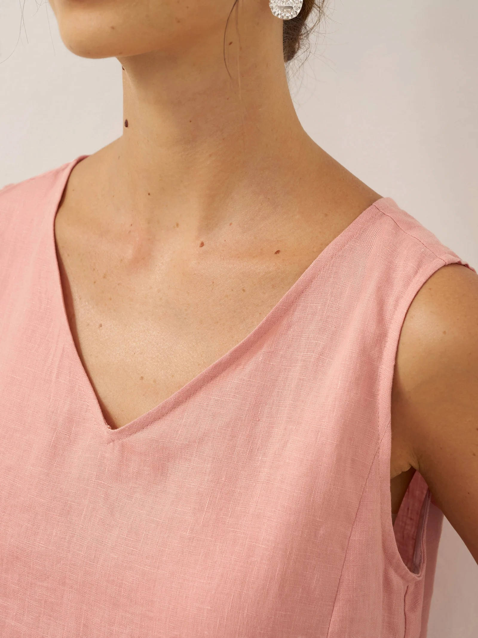 Breathable Pure Linen A Line Maxi Dress with V Neckline and Adjustable Back Tie
