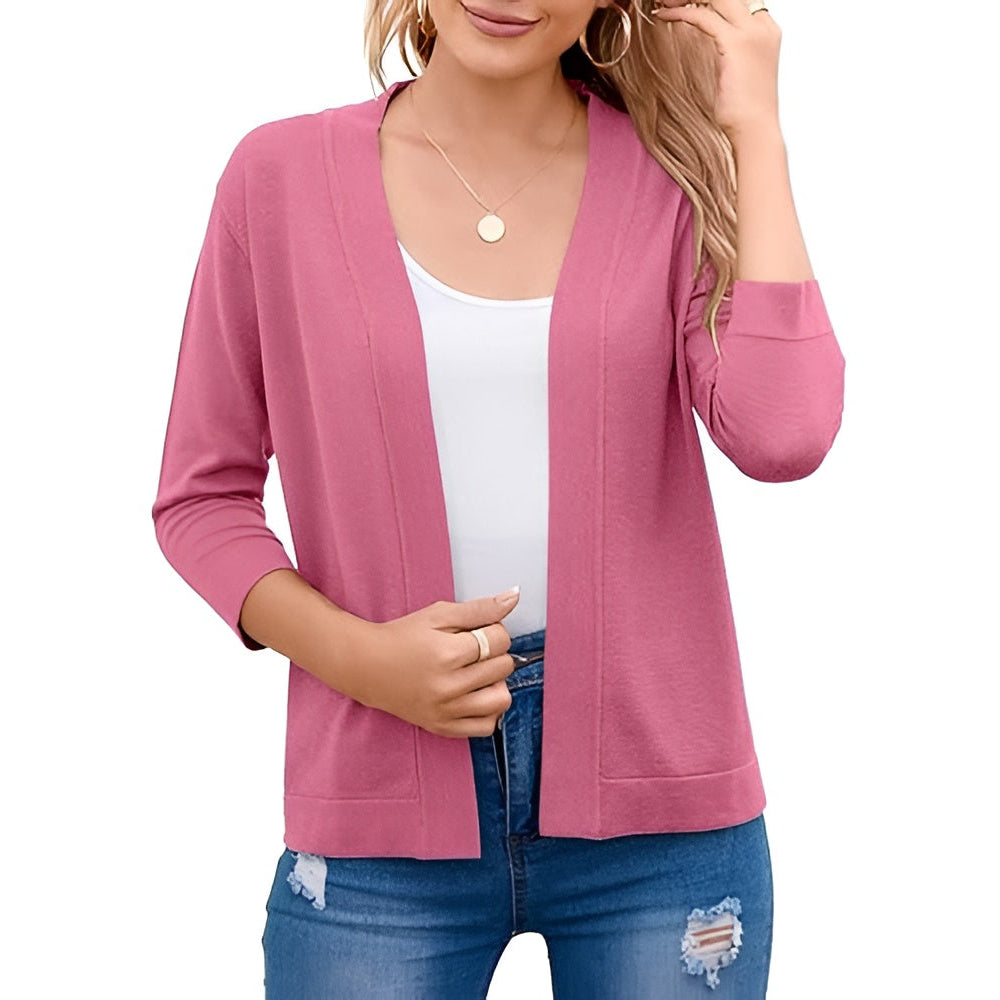 Women's Cropped Cardigan with 3/4 Sleeves and Open Front, Viscose Nylon Blend