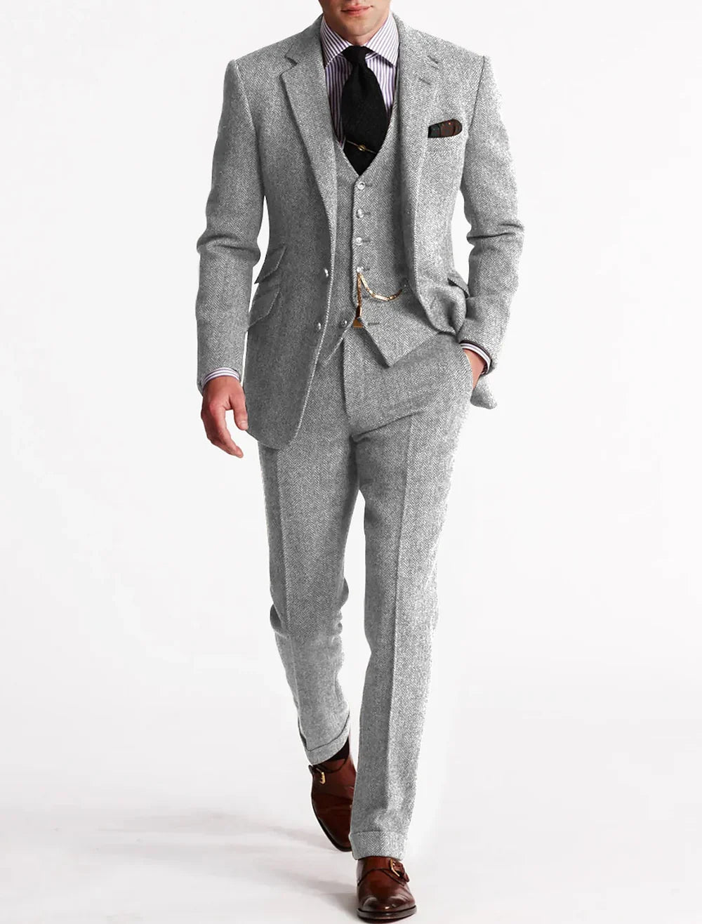Tweed Tuxedo Suit with Jacket and Flat Front Trousers