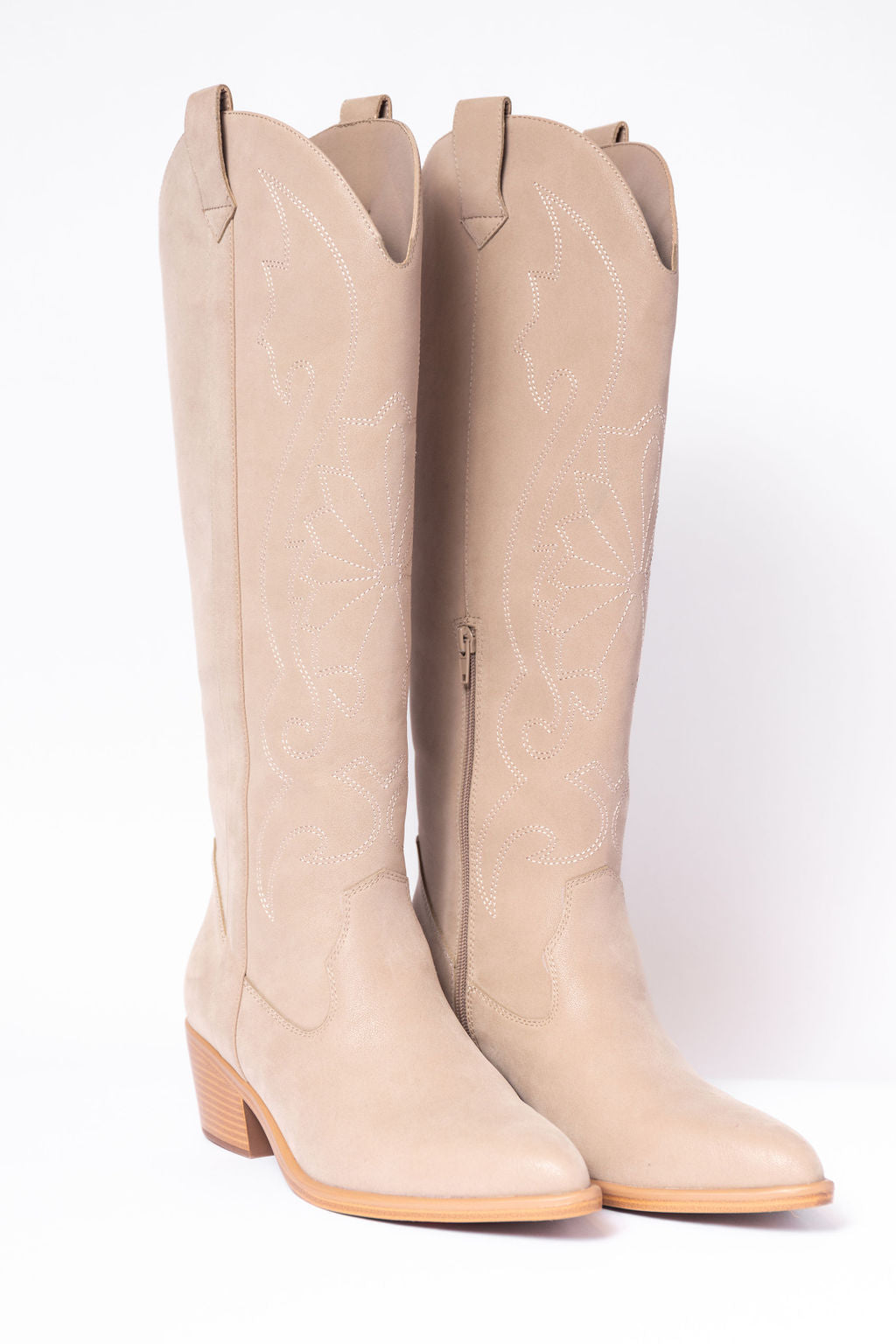 Women’s Tan Tall Cowboy Boots, Pointed Toe Shaft