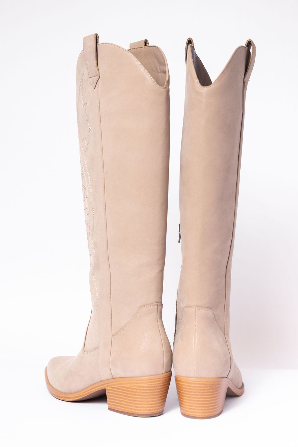 Women’s Tan Tall Cowboy Boots, Pointed Toe Shaft
