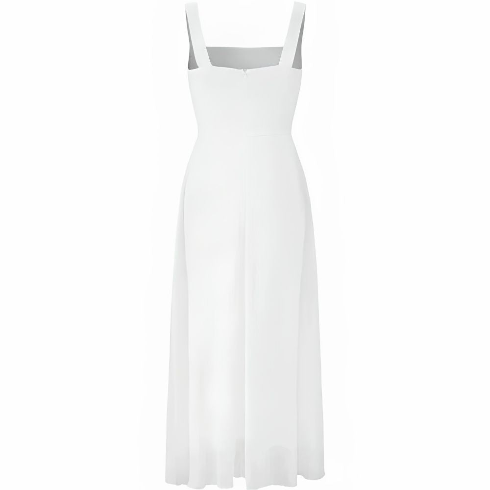 Women's Midi Dress with Square Neckline and Fitted Bodice, A-Line Skirt